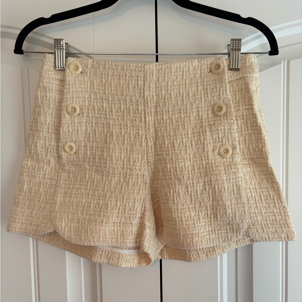 Sezane High-Waist Tweed Shorts in Cream